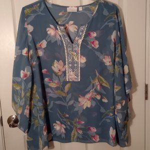 Belle by Kim Gravel Magnolia Top,  3X, Blue